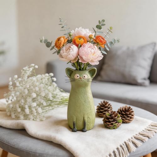 Vase chat mignon en résine bibelot de bureau pour fleurs artificielles - 8