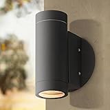 Modern Sconce Outdoor Wall Light Fixture Matte Black Cylinder 6 1/2' Tempered Glass Lens Up Down...