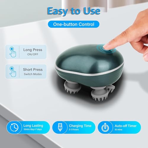 Image of Electric Scalp Massager- 96 Silicone Kneading Points with Detachable Heads | Multi-Use Scalp, Body & Head Massager for Hair Growth | Ergonomic Green Design (Green)