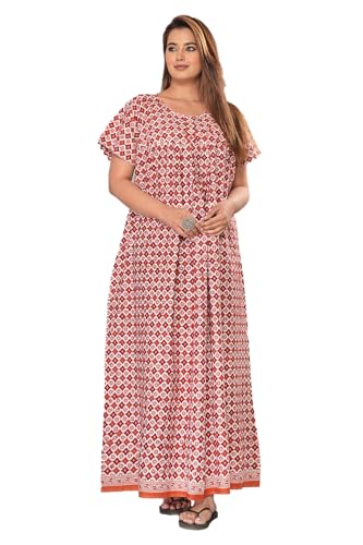 Image of Kuruti B Sheets Cotton Nighty for Women Jaipuri Print 2 Button Round Neck Short Sleeve Night Gown | Maxi Dress