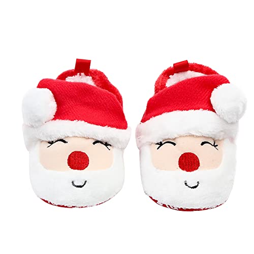 GREUS Baby Girl Boy Walking Shoes, Christmas Baby Shoes Infant Christmas Outfit Santa Newborn Slippers Socks Kids Winter House Shoes Cute Baby Booties Plush Toddler Soft Sole Shoes 6-12 Months Size 5