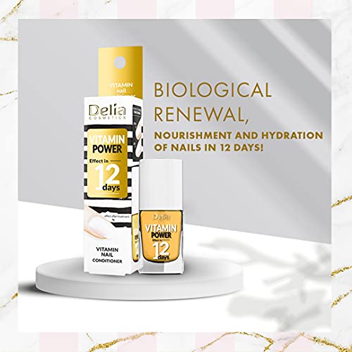 Delia Cosmetics - Vitamin-Nagelkonditionierer - Reparatur für schwache und brüchige Nägel - wiederaufgebaute, glänzende Nägel - Vitamin C, E - Ergebnis in 12 Tagen - schnell trocknende Formel - 11 ml