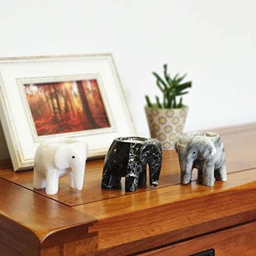 Fossil Gift Shop Marble Elephant Tea Light Candle Holder Collection - Monochrome Collection