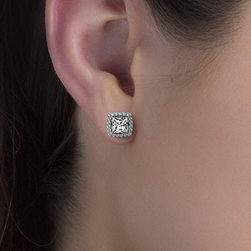 Devin Rose Sterling Silver Halo Square Cubic Zirconia Stud Earrings for Women2