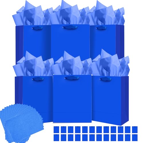 qiqee 24pcs Dark Blue Gift Bags with Tissue Paper for Wedding, Birthday, Party Supplies-7.9"x4.3"x9.6" Medium Size Cardboard Gift Bags（24pcs Bags + Tissue Paper ）