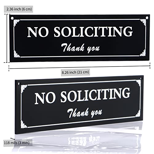Bedeone No Soliciting Sign For House, Strong Self Adhesive No Soliciting Signs For Home, Hanging No Solicitors Sign For Front Door - Premium Frosted Material With Digitally Printed, Come With Chain (2.35" X 8.25") #TOP3