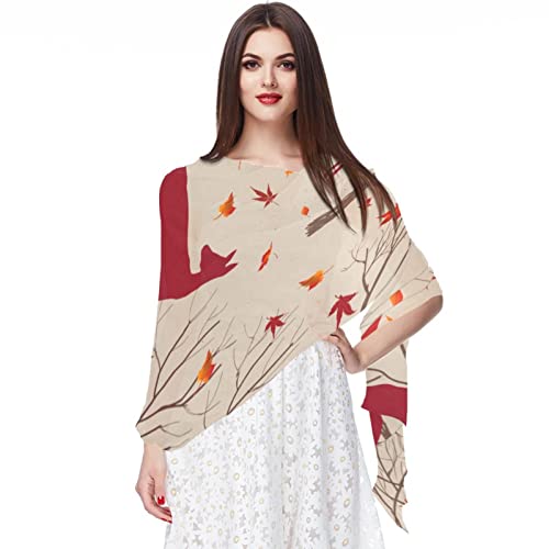 Foulard en mousseline de soie renard et nuages pour femme style vintage