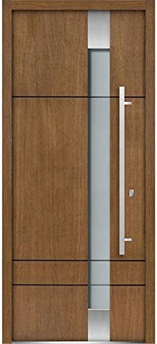 Front Exterior Prehung Frosted Glass Steel Door 36 x 80 inches Left-Hand / Deux 1713 Natural Oak / Stainless Inserts Single Modern Veneer