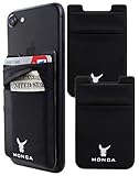 MONCA [Two Pack] Adhesive Wallet Credit Card Holder Case [Double Secure] Stick on Wallet Stretchy Cards Sleeves [Lid & Pocket] for Cell Phones (Black + Black)