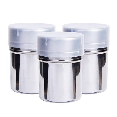 Cinnamon Shaker Powdered Sugar Shaker Confectionery Sugar Dispenser Flour Sifter with Lid 18 8 Stainless Steel 3 Pack