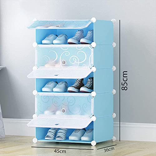 Image of AYSIS DIY Shoe Rack Organizer /Multi-Purpose Plastic 5 Layers Portable and Folding Shoe Rack (Blue)
