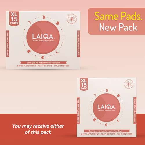 Image of LAIQA Sanitary Pads For Women XL - 15 Pads With 15 Disposable Bags & 3 Panty Liners | Cotton Soft Rash-Free Comfort | Double-Wing Leak Protection | Toxin-Free & BIS Certified