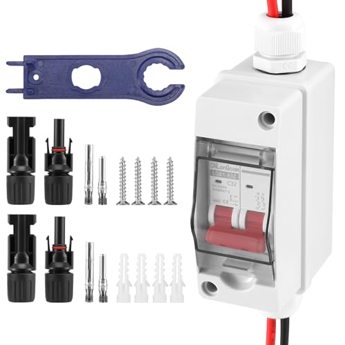 Circuit Breaker, 500V 32A PV System DC Disconnect Switch, PV Combiner Box DC Isolator, Outdoor Solar PV System Isolator with IP65 Distribution Box, 1 in 1 out 1 for Solar System