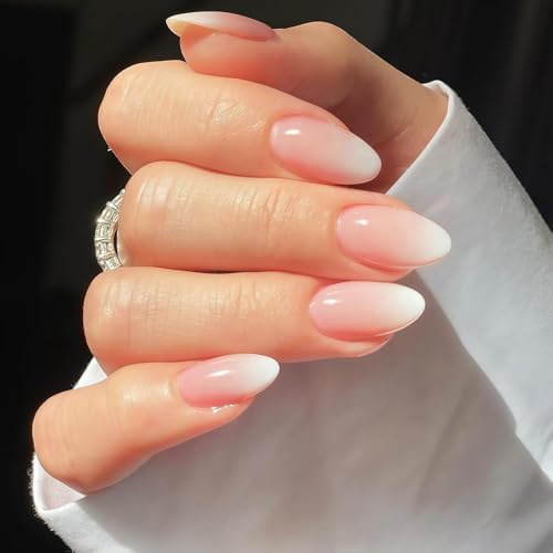 MouYou 24 pezzi Press on Nails corto, Almond Nude Gradient White ...