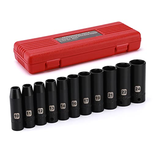 Image of EMENTOL 11PCS 1 /2 Inch Drive Deep Impact Socket Set, Metric, 6-Point, CR-V, 11 Pieces 1 /2 inch Dr. Deep Socket Set, 10mm - 24mm