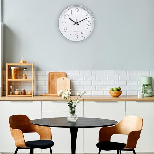 12-Inch Silver Non-Ticking Sweep Wall Clock