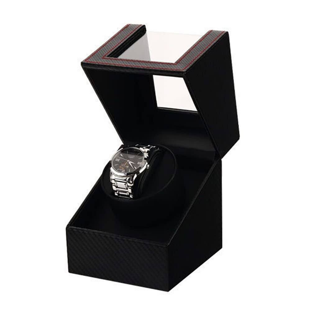 CGCSYZ Watch Winder Box Automatic Rotating Single Watch Rotator Case Men Women Self Winding Carbon Fiber Watches Shaker With Quiet Motor Mechanical Wrist 2 Rotation Modes (Svart)