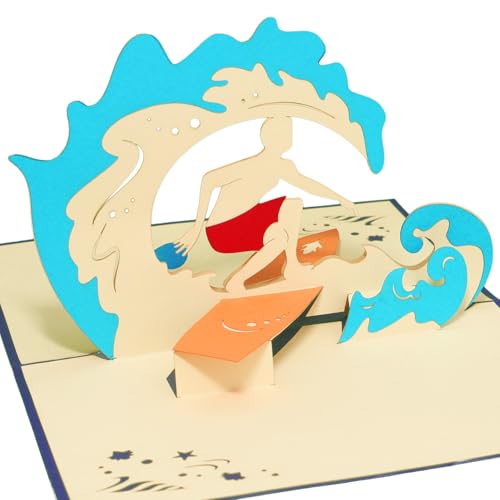 LINPOPUP®, POP UP Grußkarte 3D Grußkarten Glückwunsch Wellensurfen(#111)