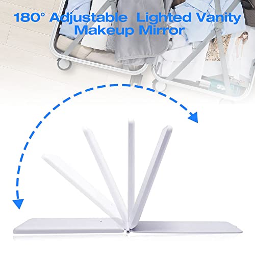 مراة فانيتي للسفر قابلة لاعادة الشحن مع اضواء LED، مراة تجميل محمولة مضيئة بـ3 الوان مع اضاءة LED قابلة للطي بزاوية 360 درجة (ابيض)