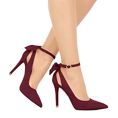 Image of Fashare Womens High Heels Bow Tie Back Sexy Stiletto Ankle Strap Wedding Dress Pumps Shoes