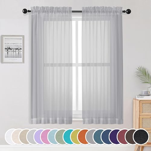 Image of OWENIE Sheer Curtains 63 inch Length for Bedroom Living Room 2 Panels Set, Rod Pocket Top Fimly Sheer Vertical Curtains & Drapes, Soft Light Weight Airy Sheer Curtians for Basement Bathroom, 42 inchx63 inch