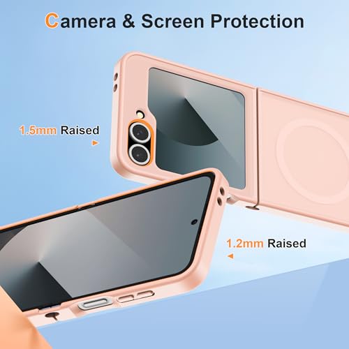 Image of ORETECH Magnetic for Samsung Galaxy Z Flip 7 FE Case Galaxy Z Flip 6, with [2 x Screen Protector] Translucent Back Non-Slip Shockproof Bumper Case for Galaxy Z Flip 7FE / 6 - Light Pink | 2 Pack Screen Protector, Translucent Back Non-Slip Hard PC Shockproof Cover