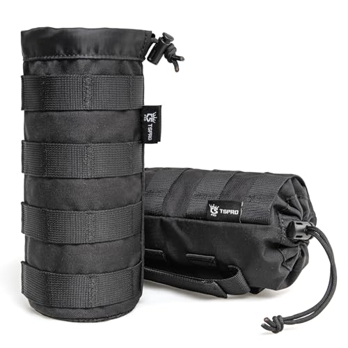 TSPRO Tactical MOLLE Water Bottle Pouch, Durable, Universal Water Bottle Holder Fit for 16-32 oz Bottles - Outdoor, Hiking, Camping Gear Accessory (Black)
