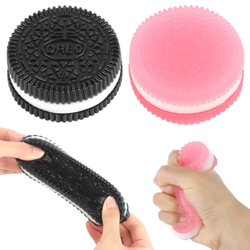 MXTIMWAN 2 Piezas Taba Squishy Oreo, Juguete para Aliviar el Estrés de Galletas, Juguetes Esponjosos Ultra Suaves para Descompresión, Stress Toy Biscuit para niños y Adultos, (Rosa,Negro)