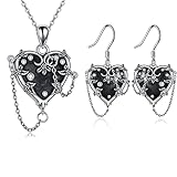 Witches Heart Locket Necklace for Women 925 Sterling Silver Gothic Jewelry Goth Earrings Halloween C