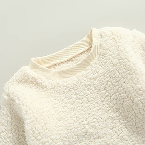 Oneflow Toddler Infant Baby Boy Girl Fall Winter Outfit Sherpa Fleece Sweater Pullover Tops Solid Pants Warm Clothes Set (6-12 Months,A-Apricot Fleece Outfit) #TOP6