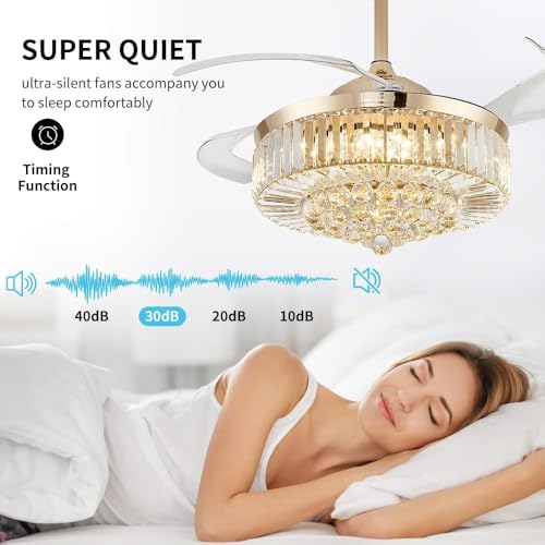 Image of 48'' Crystal Fandelier Ceiling Fan with Light, Gold