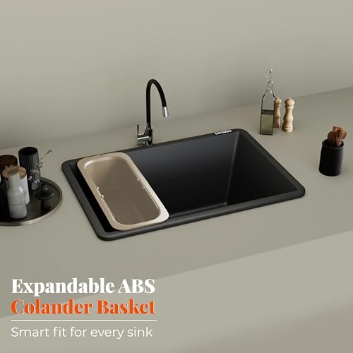 Image of Lorazzo Kitchen Sink Basket - Over The Sink Expandable Colander for Vegetable & Fruit Washing | Drain Basket & Sink Strainer | Adjustable Kitchen Sink Accessories | 1-Year Warranty (Beige)