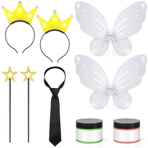 Halloween Fairy Costume Funny Couple Set Include Fairy Star Wands Wings Crown Headbands Tie Pink and Green Temporary Hair Color Wax Dye for Men Women Party Cosplay
