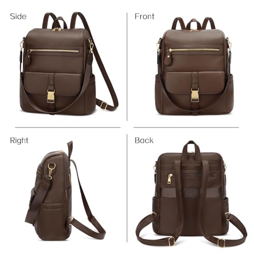 Image of KKXIU Backpack Purse for Women - PU Leather Ladies Backpack for Daily with Anti-Theft Lock Pocket, Small Daypack with Luggage Strap & Water Bottle Pockets (Coffee)