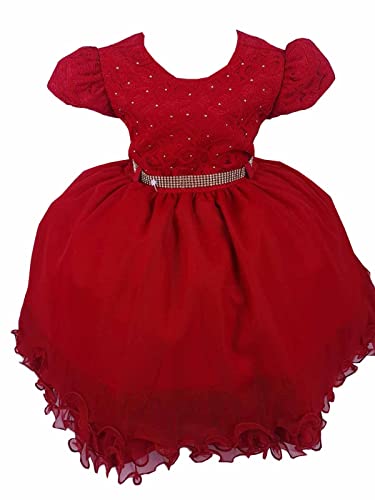 Vestido Infantil Vermelho Social Natal Luxo Festa Aniversário Casamento 1 a 3 Anos Tamanho:1