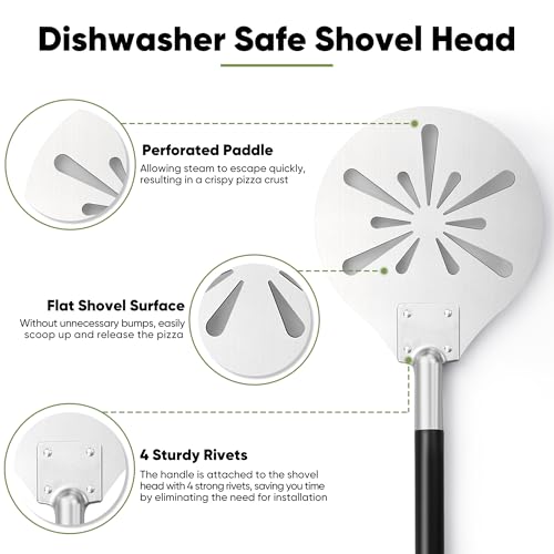 Joyfair Turning Pizza Peel, Stainless Steel Perforated Pizza Peel with Mental Handle, Heat Resistant Professional Oven Accessories Tool with Detachable Handle for Rotating Sliding, 8 Inch 4 Joyfair Turning Pizza Peel, Stainless Steel Perforated Pizza Peel with Mental Handle, Heat Resistant Professional Oven Accessories Tool with Detachable Handle for Rotating Sliding, 8 Inch - Image 4