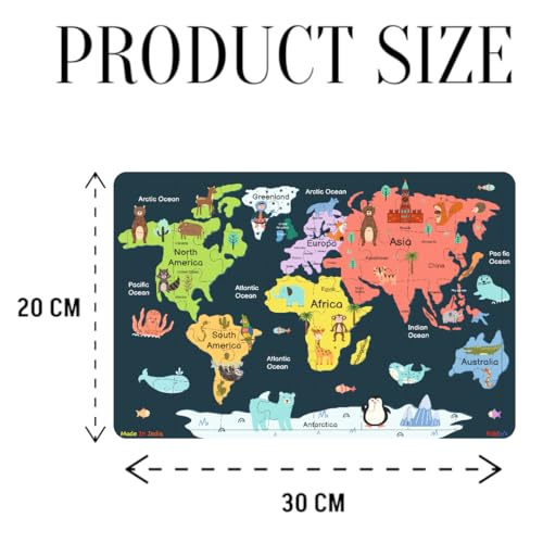 Image of Fiddlys 40 Pcs Paperless Wooden Jigsaw Puzzle for Kids & Children Age 4+ Learning Educational Double Layered Wooden Puzzles with Bright Front & Back Print (World Map)