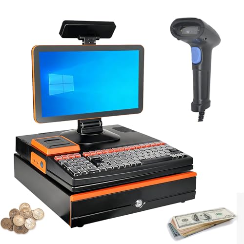 POS System - Caja registradora, pantalla táctil plegable multiángulo de 15.6 pulgadas con cajón de dinero para tiendas de conveniencia, panaderías, cafeterías y entornos minoristas