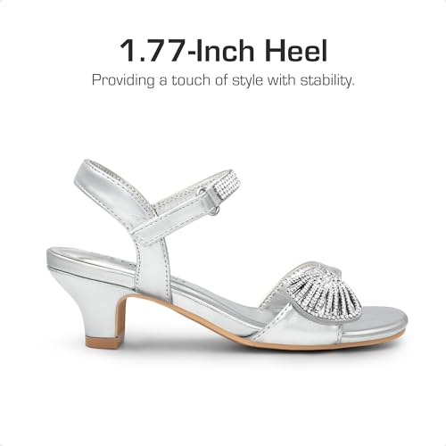 Image of DREAM PAIRS Girls Sandals Ankle Strap Square Toe Low Heel Crystal Shell Wedding Party Flower Dress Shoes for Little Kids /Big Kids