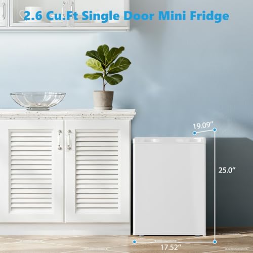 Image of COWSAR 2.6 Cu.Ft Dorm Fridge with Freezer, Single Reversible Door Compact Refrigerator, Adjustable Thermostat, 2 Removable Shelves, Commercial Drink Fridge for Bedroom, Office, Kitchen, Dorm, White