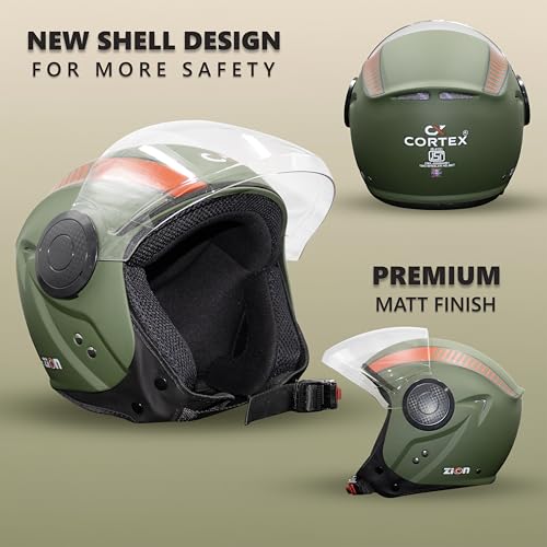 Image of Cortex ISI & DOT Certified Zion Half Face Helmet for Men & Women with Scratch Resistant Polycarbonate Visor, Hard ABS Shell Helmet | Clear Visor, Lightweight