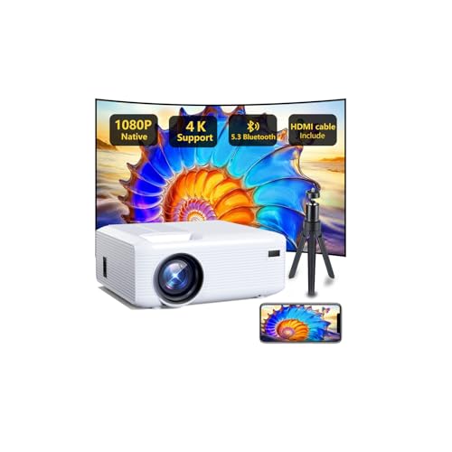 Mini Portable Projector (Built-in Speaker and Bluetooth),Native 1080P, Projector 4K Supports,...