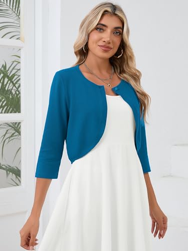 Image of Heymoments Women's 3 /4 Sleeve Casual Shrugs Lightweight Open Front Cropped Cardigan for Dresses
