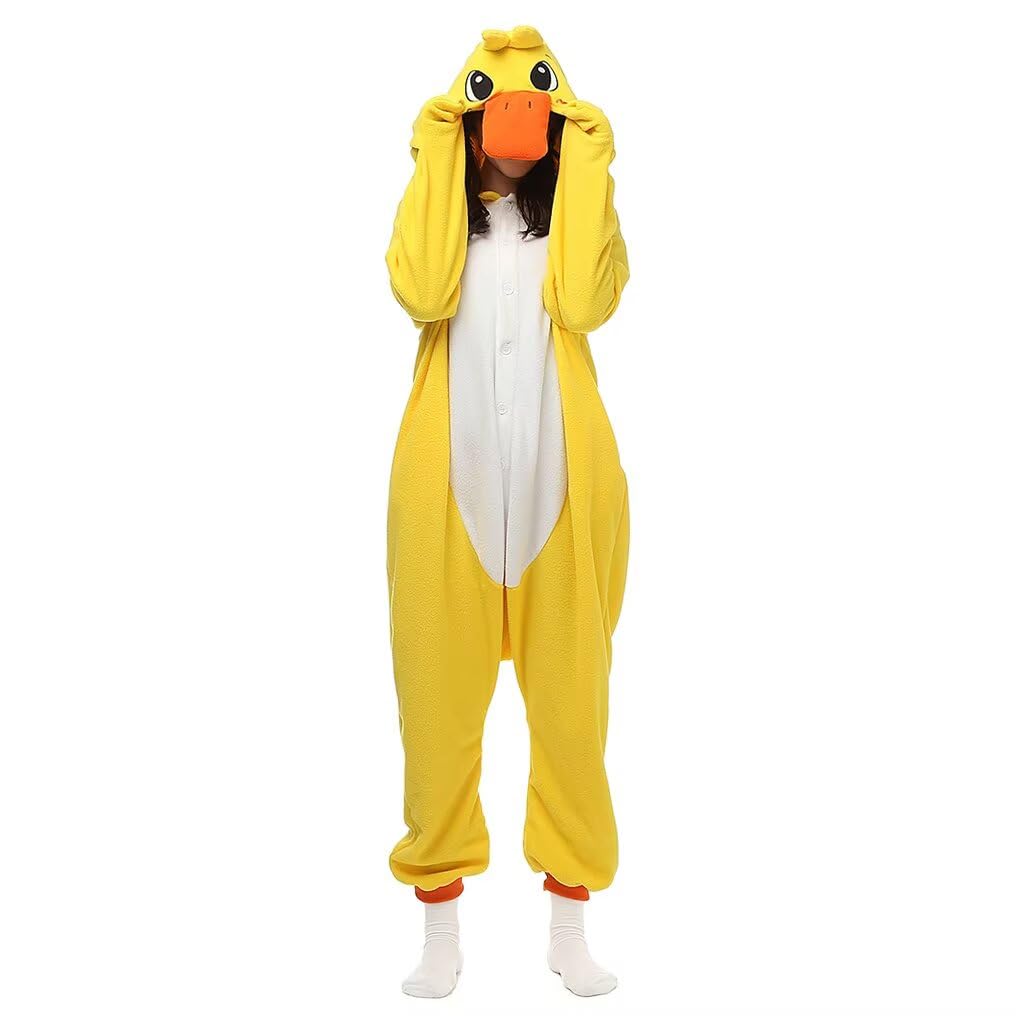 Lbjr Women's Yellow Duck Adult Unisex Costume, Jumpsuit Onesie, Animal Fancy Dress, Carnival, Halloween Costume, Cosplay, Pyjamas, Yellow, M