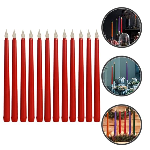 12 Velas eléctricas rojas de PP sin llama para decoración de mesas 6