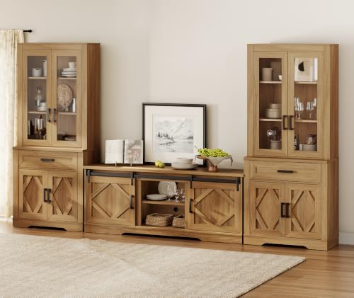 Image of WAMPAT Farmhouse Entertainment Center with Bookshelves for 75 inch TV
