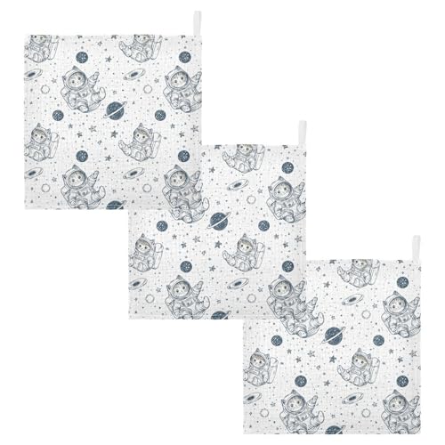 vvfelixl Baby Muslin Washcloths Kitten Astronauton Baby Burp Cloths Cotton Babys Face Towel for Newborn Infants Boys Girls Soft and Absorbent 11.8 X 11.8 in, 3 Pack2