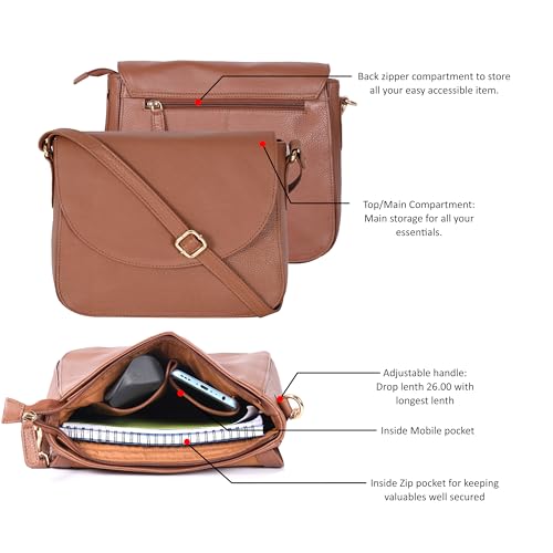 Image of Genuine Leather Shoulder Crossbody Purse For Women with Adjustable Strap, Mobile Pocket & Outside & Inside Zipper