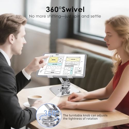 Tablet Stand for Desk, 360° Swivel for iPad Holder, Aluminum Adjustable Tablet Holder, Compatible for iPad Pro Air Mini Surface Pro Samsung Galaxy Tabs Kindle, 4-12.9 inch, Silver - Image 5
