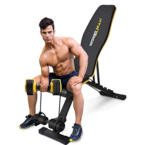 Wonder Maxi Adjustable Bench Weight at Home Workout Bench, Strength Training Bench for Full Body Exercise, Multi-Purpose Foldable Incline Bench with Arm Resistance Bands (Black)
